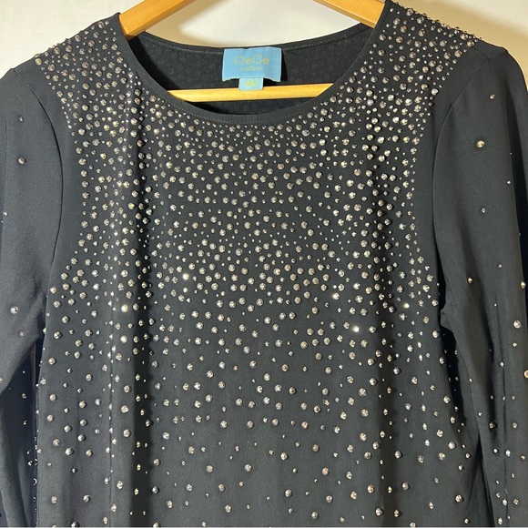 Ce Ce by Cynthia Steffe Black Embellished Rhinestone Long Sleeve Dress SZ M - Picture 4 of 15